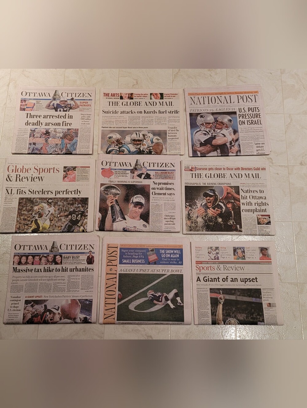 Nine Superbowl Newspapers 2004 to 2008